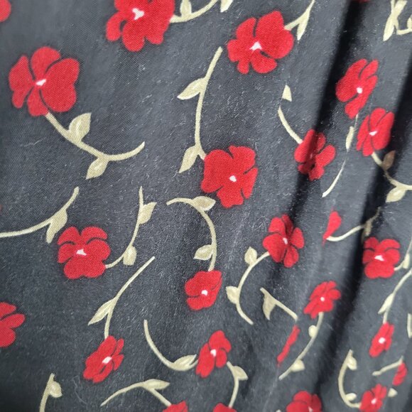 Vintage 90s black red moody witchy floral modest tie back maxi dress 14 FLAW - Picture 7 of 9